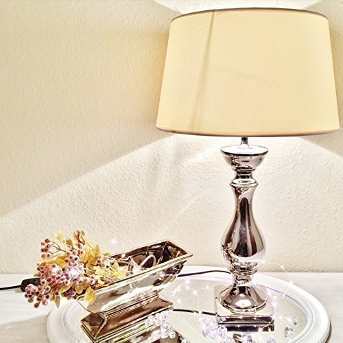 LOVELY Silber Weiß Tischlampe Lampe Tischleuchte Shabby Vintage Keramik