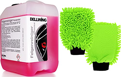 DELLWING 2 x Waschhandschuh Rasta Green + 10L Felgenreiniger Konzentrat