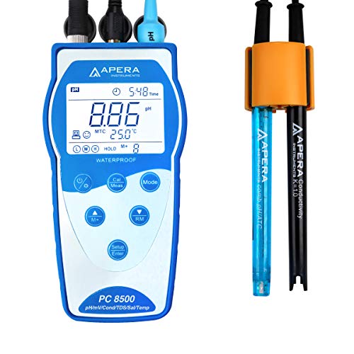 Apera Instruments PC8500 tragbares Multiparameter-Messgerät (Messbereich pH: -2,00 bis 16,00; Leitfähigkeit: 0 bis 200 mS/cm; TDS: 0,1 mg/L bis 100 g/L; Salzgehalt 0 bis 100 ppt)