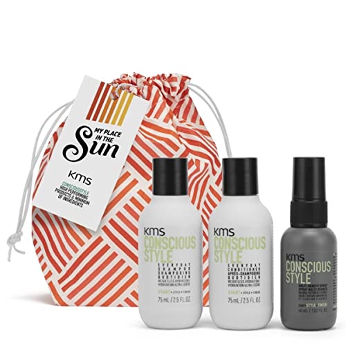 KMS Conscious Travelset - Shampoo 75 ml + Conditioner 75 ml + Multi-Benefit Spray 45 ml + Kosmetiktasche
