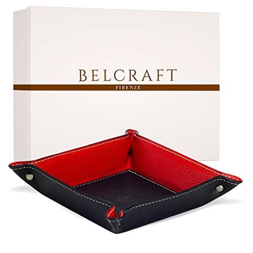BELCRAFT Luni Taschenleerer Leder, Elegantes Geschenk mit Geschenkbox, Handgearbeitet in klassischem italienischem Stil, Ordentlich Tablett, Schwarz (19x19 cm)