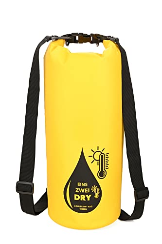 Troika 1-2-Dry Bag – RUC03/GY – Outdoor-Rucksack mit Kühlfunktion und Roll-Top – für Wassersport, Angeln, Schwimmen, Wandern, Camping – wasserdicht – PVC, Tarpaulin – gelb, schwarz