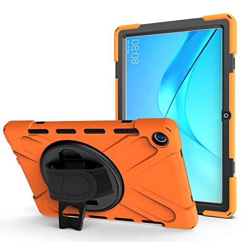 YGoal Hülle für Huawei MediaPad M5 - Handschlaufe/Schultergurt Robuste Schutzhülle mit Fallschutz und 360-Grad-Drehständer Case Cover für Huawei MediaPad M5 10.8, Orange