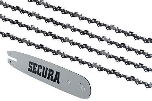 SECURA 4 Sägeketten Vollmeißel + Schwert kompatibel mit Oleo-Mac 938 Motorsäge mit 45cm 0.325 72TG 1,5mm