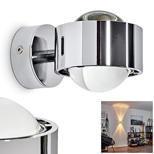 Wandleuchte Sapri halbrund mit Effekt-Schlitzen an den Seiten - verchromte Metall-Lampe mit Glas-Linsen - LED oder Eco-Halogen-Lampe für Wohnzimmer, Diele, Flur oder Küche