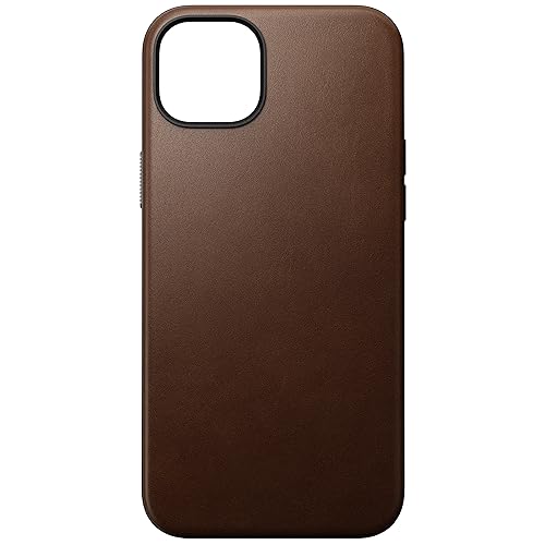 NOMAD Modern Leather Case | für iPhone 15 Plus | Schutzhülle aus Polycarbonat und hochwertigem Echtleder | MagSafe-kompatibel | Brown