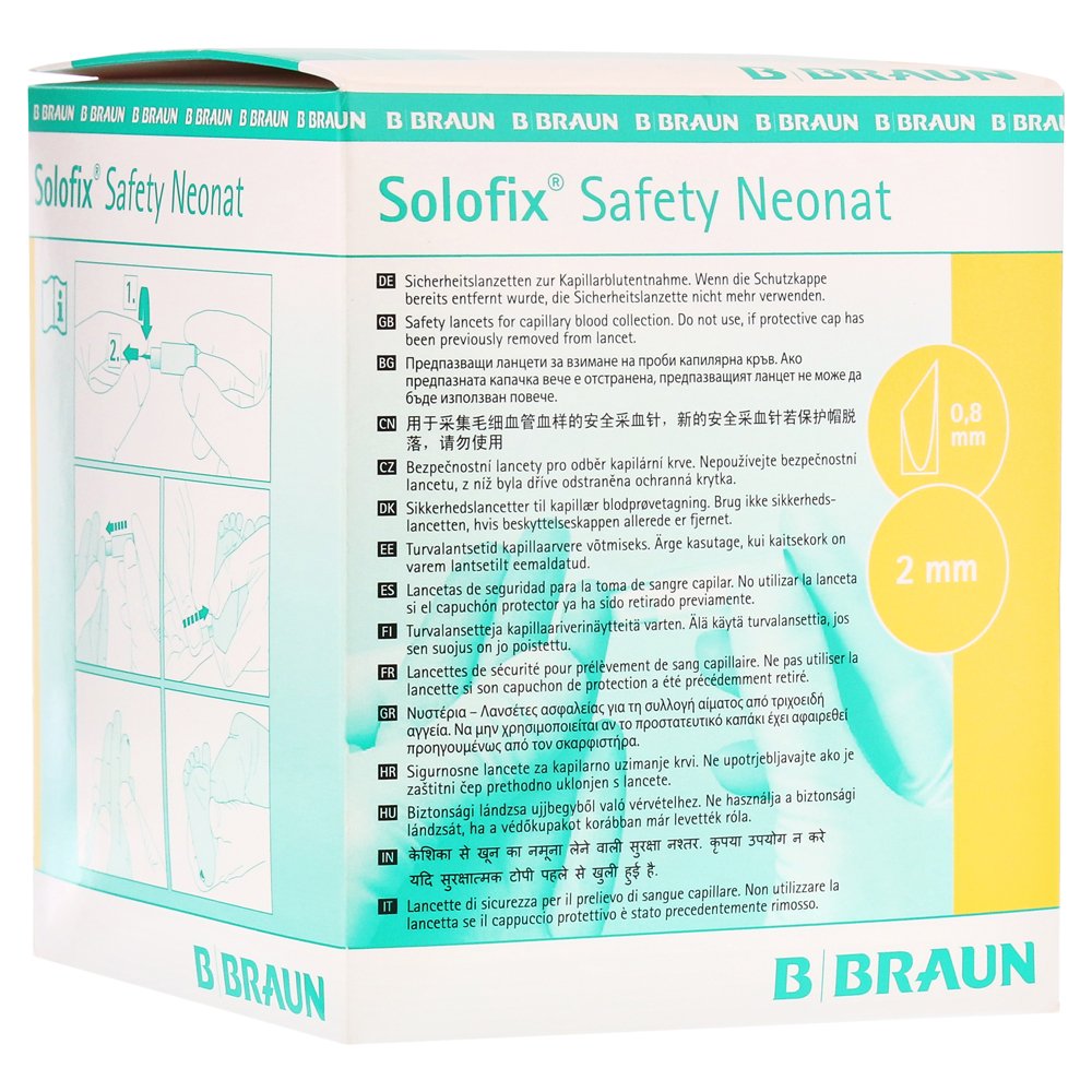 Solofix Blutlanzetten Safety Neonat 0,8 x 2 mm 200 Stück
