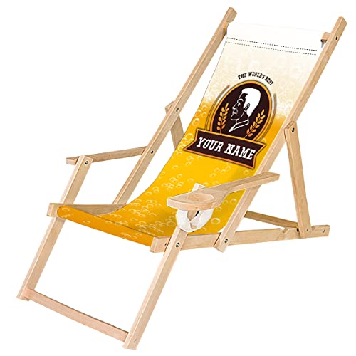 Ferocity Personalisierbarer Holz-Liegestuhl Klappbar Klappliegestuhl mit Armlehne und Getränkehalter Strandstuhl Motiv Bier [119]