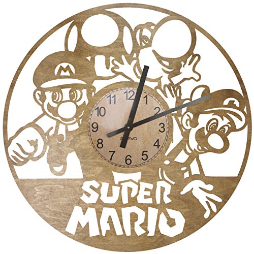 EVEVO Super Mario Wanduhr aus Holz 50cm 109 Farben zur Auswahl Retro-Uhr Handgefertigte Vintage Geschenk Stil Raumdekoration Hause Großes Geschenk Uhr Super Mario