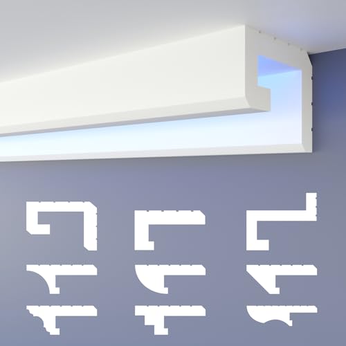 HEXIMO Schattenfuge LED Stuckleisten, XPS Styropor indirekte Beleuchtung Trockenbau Decke Deckenstuck Styroporleisten für Decken (20.4 Meter HLED 2)