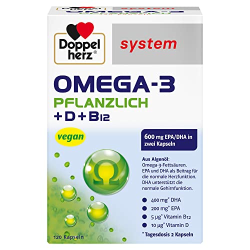 Doppelherz system OMEGA-3 PFLANZLICH – Herzfunktion + Immunsystem – Vitamin D als Beitrag für die normale Funktion des Immunsystems – 120 Kapseln