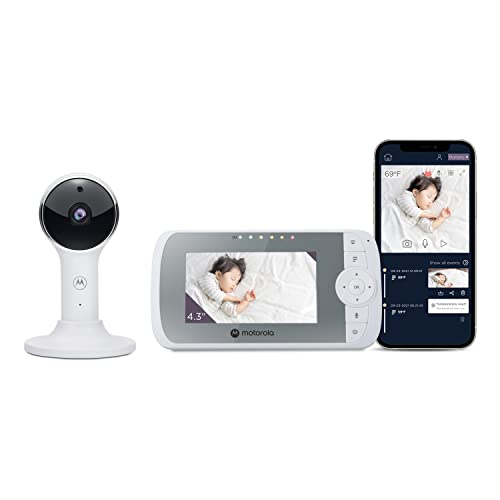 Motorola Nursery Babyphone VM64 - 4,3" WiFi Video Baby Monitor mit Kamera - Smartphone App, Magnetische halterung, große Reichweite, 2Wege-Audio, Digital Zoom, Raumtemperatur, Wiegenlieder, Nachtsicht