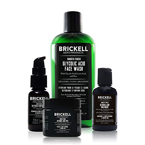 Brickell Men's Glatte Oberfläche Glykolsäure Routine für Männer, Gesichtswäsche, Behandlung, Peeling und Serum, natürlich und organisch, duftend
