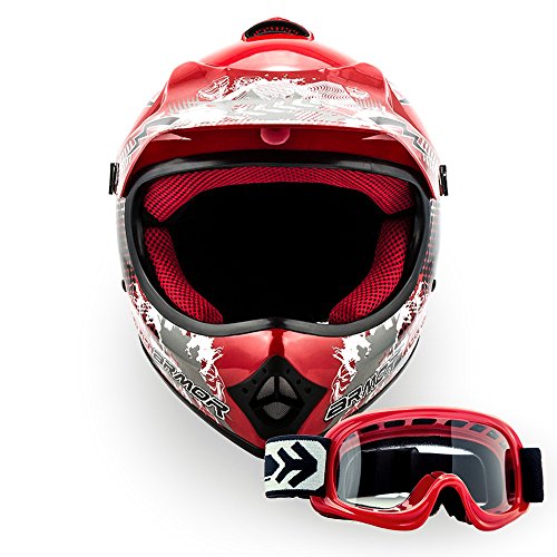 ARMOR Helmets AKC-49 Kinder-Cross-Helm, DOT Schnellverschluss Tasche, XS (51-52cm), Rot