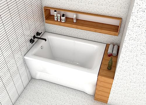ECOLAM Badewanne Wanne Rechteck Talia Design Acryl weiß 110x70 cm + Schürze Ablaufgarnitur Ab- und Überlauf Automatik Füße Silikon Komplett-Set Wanne