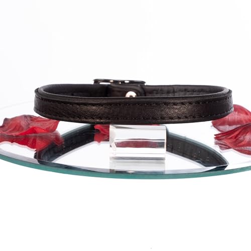 SiaLinda: Halsband echtes Elch Leder mit kl. O-Ring, zweifarbig, schwarz/schwarz 14 mm breit ohne