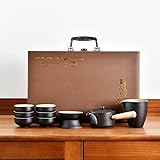Porzellan-Tee-Set, Teekessel, Tee-Ei, Teekanne, japanische schwarze Keramik-Hebebalken-Teekanne, Tee-Set, schwarze Serie (W4) (Color : W4)
