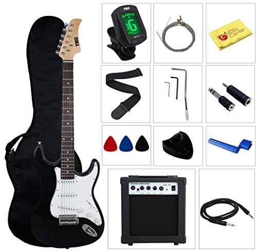 Stedman Pro Beginner Series 39-Inch Electric Guitar with 10-Watt Amp| Case| Strap| Cable| Capo| Picks| Electronic Tuner| Stringwinder and Polish Cloth - Black