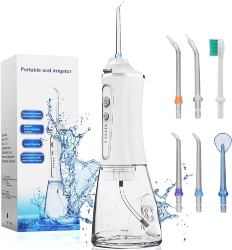Wasser-Zahnseide-Pick für die Zahnreinigung, kabellose elektrische Wasser-Pick-Zahn-Munddusche mit 5 Modi, 300 ml tragbare wiederaufladbare wasserdichte Wasser-Zahnseide für Zuhause und Reisen