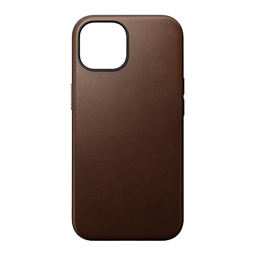 NOMAD Modern Leather Case | für iPhone 15 | Schutzhülle aus Polycarbonat und hochwertigem Echtleder | MagSafe-kompatibel | Brown