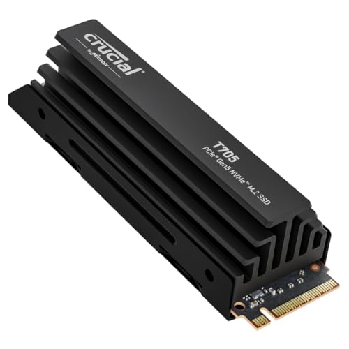 Crucial Neu 2024 T705 4TB PCIe Gen5 NVMe M.2 SSD mit Kühlkörper - Bis zu 14.100 MB/s - Game Ready - Internes Solid State Drive (PC) - +1mo Adobe CC - CT4000T705SSD5