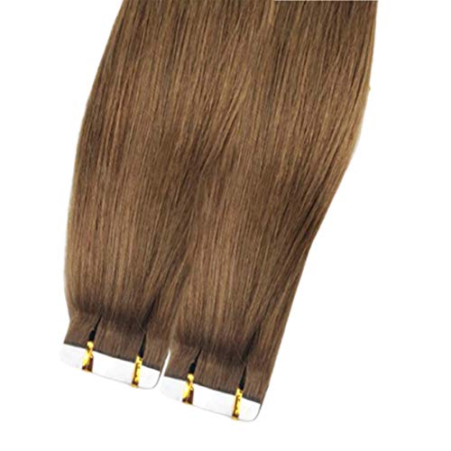 Remy Tape Hair Extensions, hellbraune gerade menschliche Haare nahtlose Haut Schuss unsichtbares doppelseitiges Band Haarverlängerung für Frauen, 8#,2 packages,22''/55cm