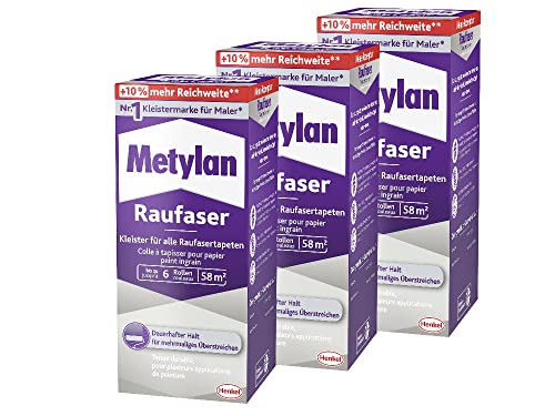 Metylan Raufaser, starker Tapetenkleister für Raufasertapete mit hoher Anfangsklebkraft, langlebiger & korrigierbarer Kleister mit Methylcellulose, 3x360g
