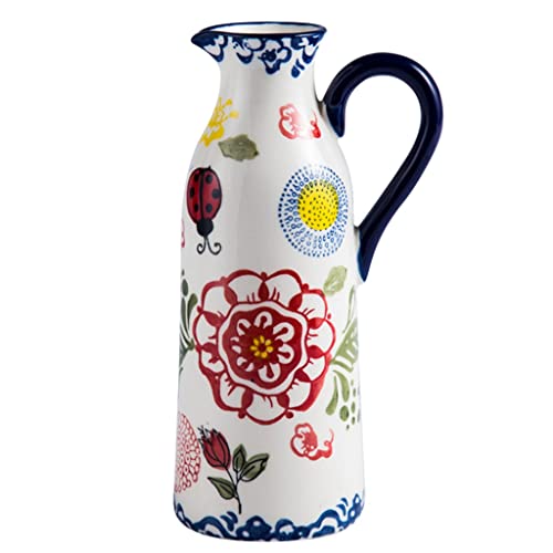 GMTstore Vintage Keramikvasen Antike Rustikaler Bauernkrug Kreativität Keramik Milchkännchen Tischdekoration Vase Für Hochzeitsdekoration Und Geschenke (Color : Weiß, Size : 10x18cm)