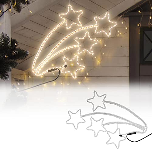 ECD Germany LED Sternschnuppe vierfach mit 216 LED-Birnen, 61x57 cm, Warmweiß, 230V, Helles, angenehmes Licht, IP44, Außen/Innen, Weihnachtsbeleuchtung LED Lichtschlauch Lichterkette Weihnachtslicht