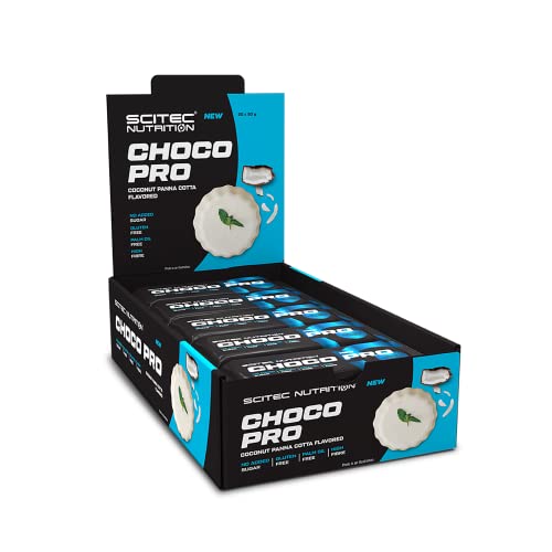 Scitec Nutrition Choco Pro Eiweißriegel mit Überzug in verschiedenen Sorten mit Süßungsmittel, glutenfrei und palmölfrei, 20 * 50 g, Kokos-Panna Cotta