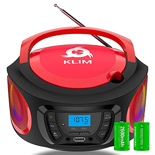 KLIM Boombox B3 Tragbarer CD Player System + FM Radio, CD, MP3, Bluetooth, AUX, USB + kabel- und kabelloser Betrieb mit wiederaufladbaren Akku + Verbesserte CD-Laserlinse + Digitaler EQ + 2022 Version