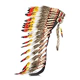 Pink Pineapple Traditioneller Indianer Inspirierter Kopfschmuck handgefertigt im traditionellen Stil Nordamerikanischer Indianer - Mittlere Länge - Orange,Rot, Schwarz, und Weiß