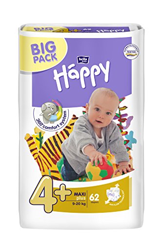 Bella Baby Happy Windeln Größe 4+ Maxi Plus 9-20 kg Big Pack, 4er Pack (4 x 62 Windeln)