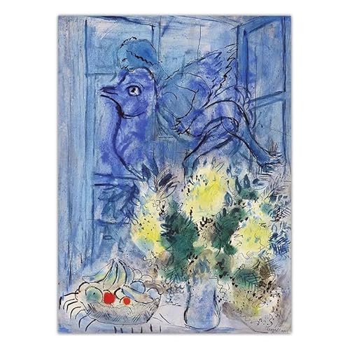 XIAOMENGT Marc Chagall Blumen-Poster, abstrakte Wandkunst, Vintage-Leinwandgemälde, Marc Chagall-Drucke für Moderne Heimdekoration, Wandbild, 40 x 60 cm, ohne Rahmen