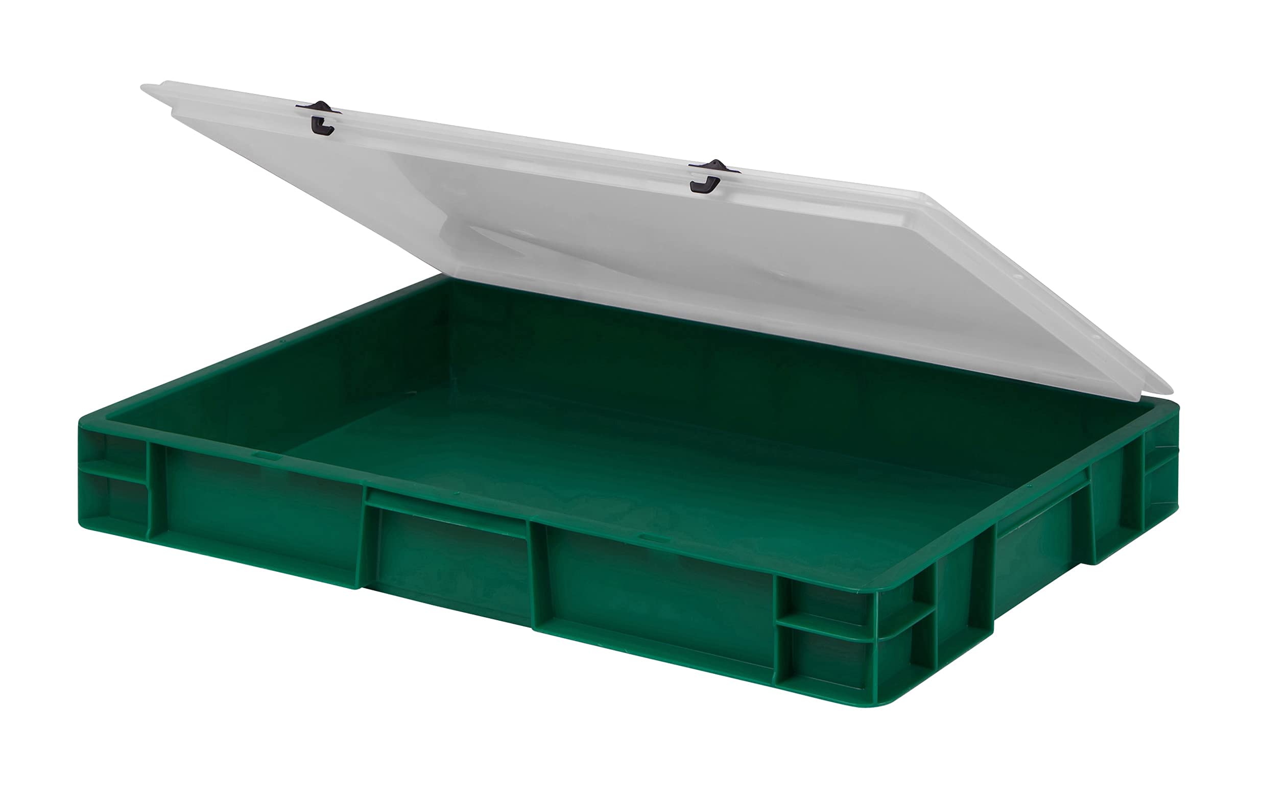 1a-TopStore Design Eurobox Stapelbox Lagerbehälter Kunststoffbox in 5 Farben und 16 Größen mit transparentem Deckel (matt) (grün, 60x40x6 cm)