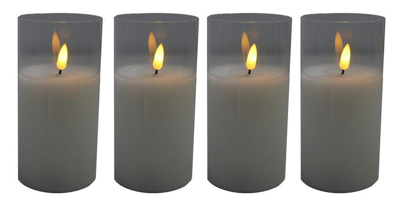 Hochwertige LED Adventskerzen im Glas - 4er Kerzenset/Sparset - Timer - Realistisch Flackernd - Kerze Weihnachten/Weihnachtskerzen/Adventskranz (Klar/Weiß, Groß - Höhe 15cm / Ø 7,5cm)