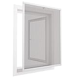 Insektenschutz Fenster Comfort 100x120 cm mit Alurahmen in Weiß - Fliegengitter aus Fiberglas - kürzbarer Spannrahmen ohne Bohren & Schrauben mit Dichtungsbürste