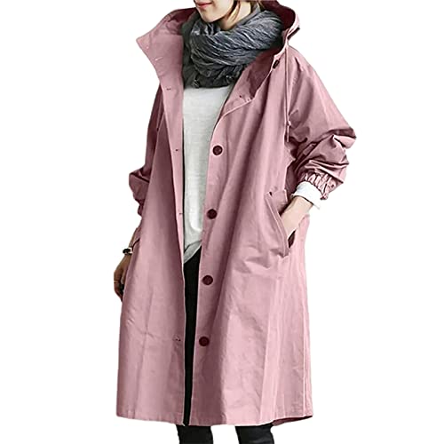 Frdun Damen Jacke, Frauen Windbreaker Jacke Casual Lose Knopftaschen Kapuze Winddicht Wasserdicht Mantel für Outdoor Wandern