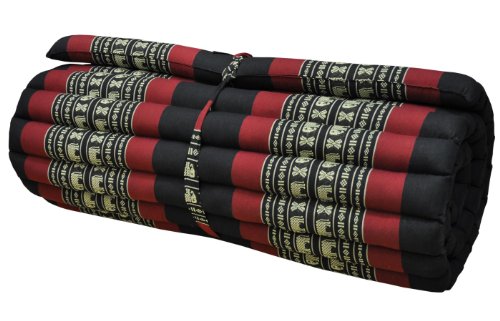 Wilai Kapok Thaikissen, Rollmatte breit (81614 - schwarz/rot Elefant)