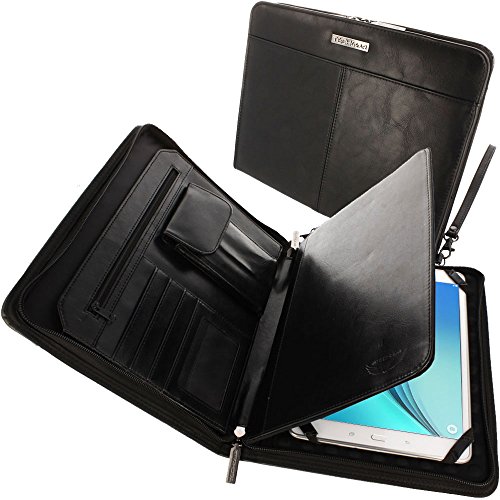 TECHGEAR Executive Folio Organizer Ledertasche mit Anti-Schock Blasen-Innenseite, Taschen und Kartenfächern für iPad 10.2 2019, iPad 9.7" 10.5", Galaxy Tab A 10.1 9.7 Tab S 10.5 9.7 usw (Schwarz)