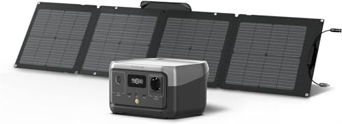 EF ECOFLOW Tragbare Powerstation RIVER 2 mit 110W faltbare solarpanel, 256Wh Solargenerator mit LiFeP04, Schnellladung in 1 Stunde, bis zu 600W Leistung, für Notstrom/Camping (Generalüberholt)