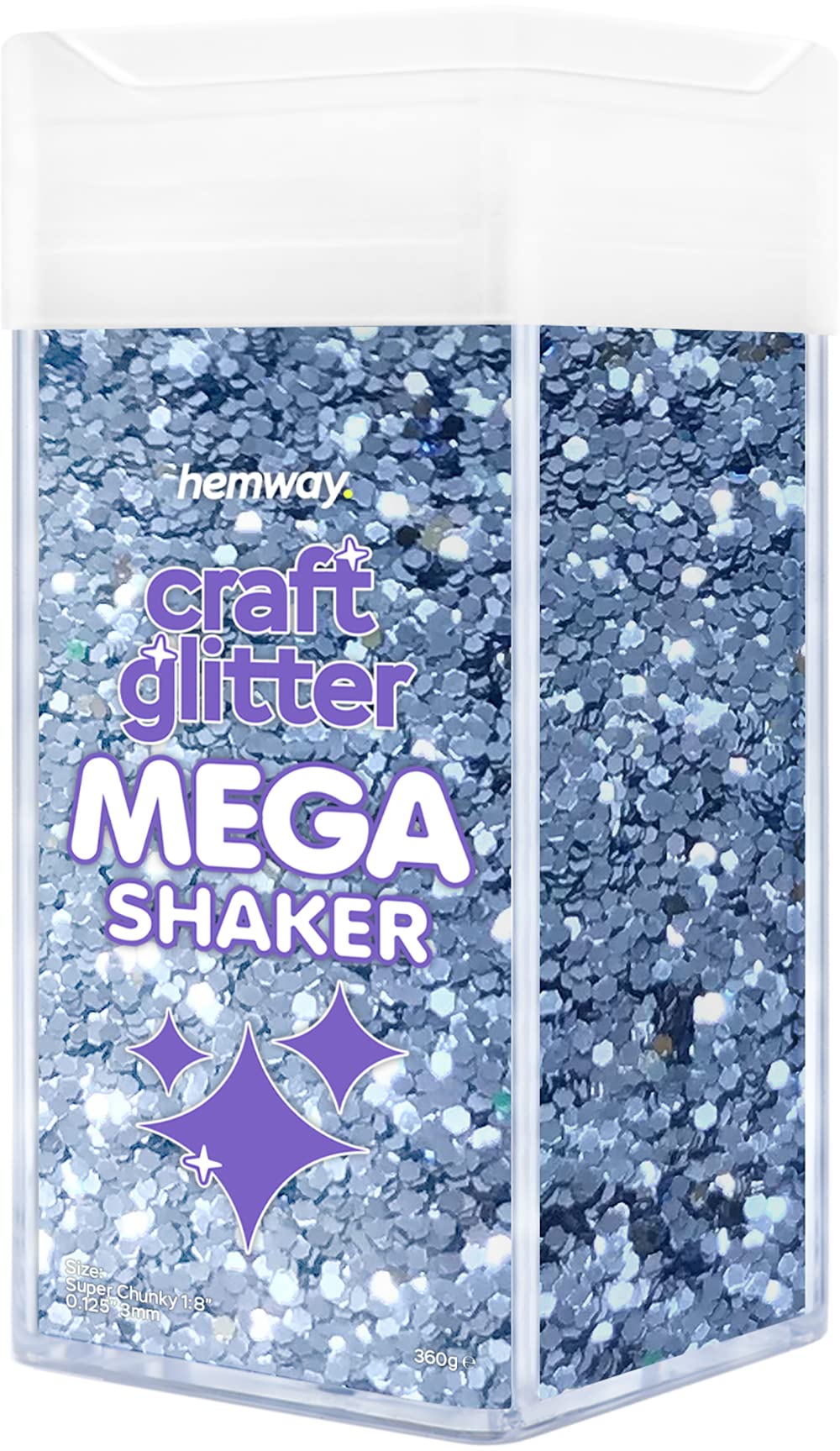 Hemway BULK Glitter 360g / 12.7oz MEGA Craft Shaker Glitter for Nails, Resin, Tumblers, Arts, Crafts, Painting, Festival, Cosmetic, Body - Super Chunky (1/8" 0.125" 3mm) - Azure Blue