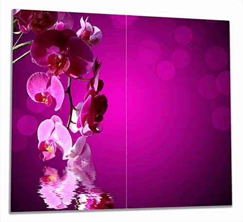 Wallario Herdabdeckplatte/Spritzschutz aus Glas, 2-teilig, 60x52cm, für Ceran- und Induktionsherde, Rosafarbene Orchidee Blüten in pink