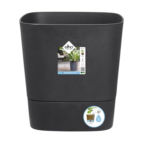 Elho Greensense Aqua Care Quadrat 38 - Blumentopf für Innen & Außen - Ø 38.0 x H 38.9 cm - Grau/Holzkohlengrau