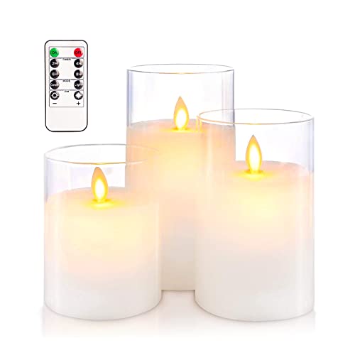 HIYAA LED Flammenlose Kerzen, Klar Glas Batteriebetriebene Kerzen Flackern mit Fernbedienung, 3D Docht Realistisches Warmes Licht LED Kerzen Flackern mit Timer für Hochzeit Party Weihnachtsdekoration
