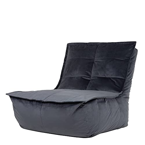 Icon Sitzsack-Liege „Dolce“, Grau, Samt, XXL Sitzsack Sessel für Erwachsene, Riesensitzsack mit Füllung für das Wohnzimmer, Sitzsack Groß Plüsch