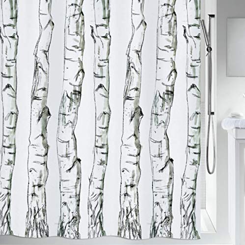Spirella Anti-Schimmel Duschvorhang - Anti-Bakteriell, waschbar, wasserdicht, Polyester, „Wood“ 180x200cm Weiß