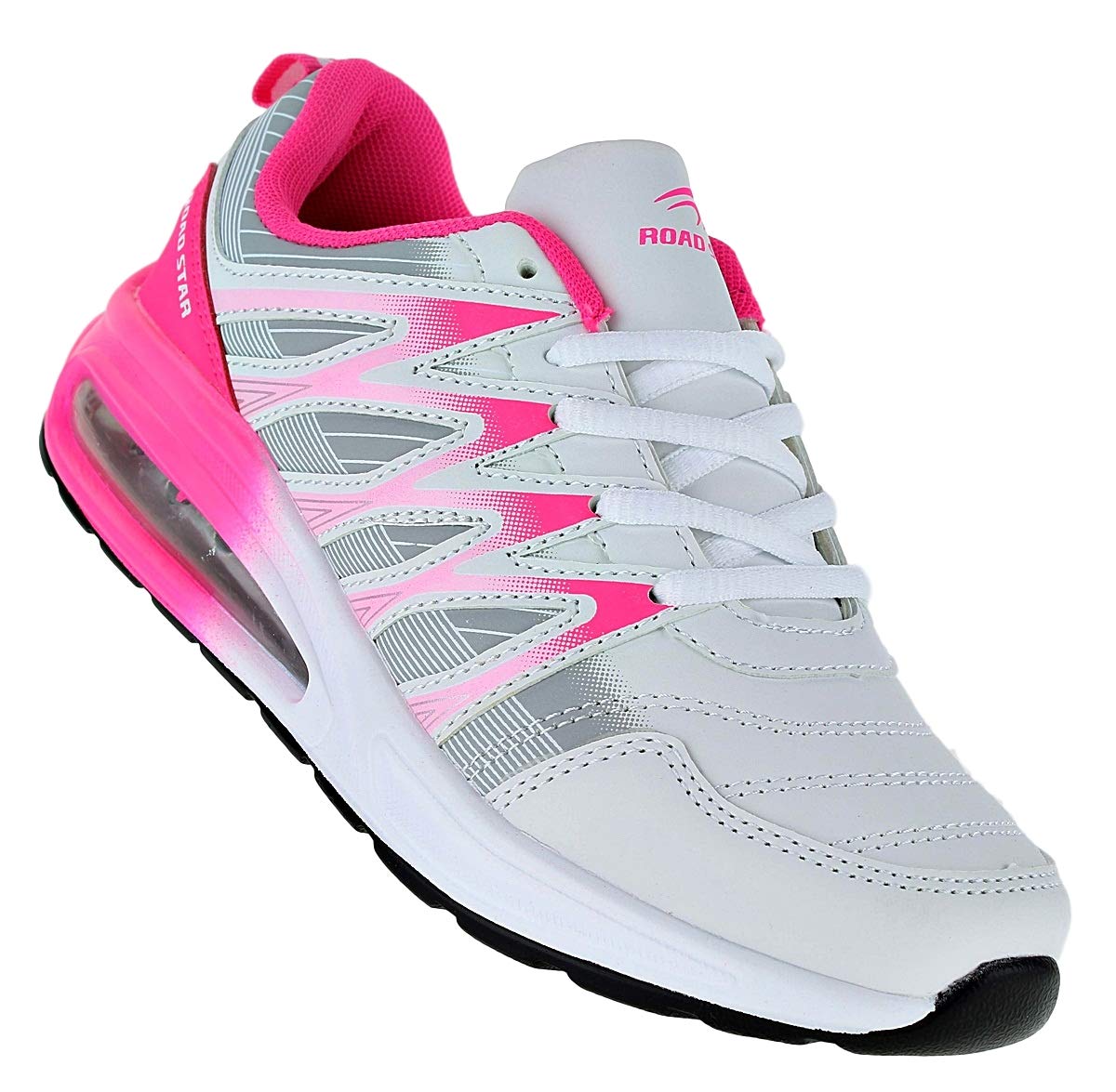 Bootsland Neon Turnschuhe Sneaker Sportschuhe Luftpolster Unisex 002, Schuhgröße:38, Farbe:Weiß/Pink