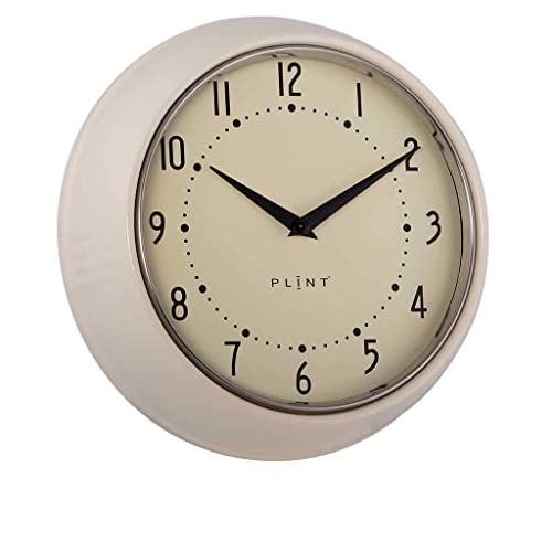 Plint Retro Wanduhr Silent Non-Ticking Decorative Cream Color Wall Clock, Retro Style Wall Decoration for Kitchen Living Room Home, Office, Schule, Easy to Read Large Numbers