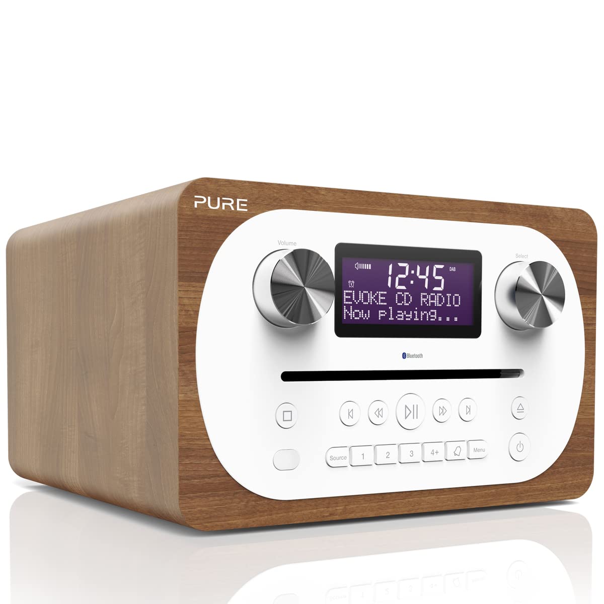 Pure Evoke C-D4 All-in-One-Musikanlage mit Bluetooth (CD, DAB/DAB+, Digitalradio, UKW-Radio, Internetradio, Bluetooth, Weckfunktionen und Sleep-Timer, 20 Senderspeicherplätze, AUX), Walnuss, VL-62900